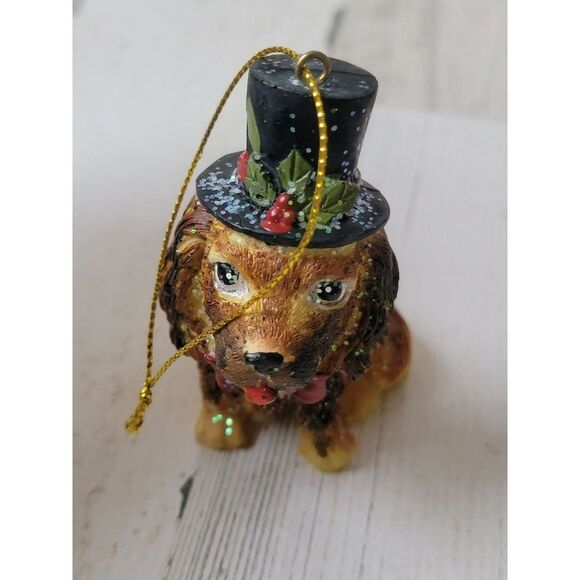 Top Hat dog glitter mistletoe ornament Xmas decor - Picture 1 of 7